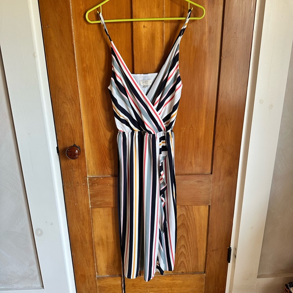 LOFT Multicolor Striped Wrap Dress